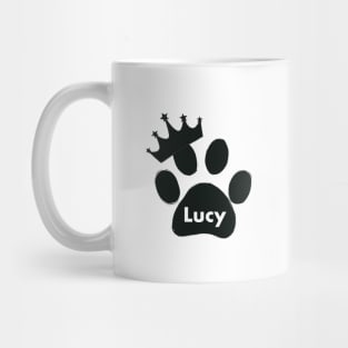 Lucy cat name made of hand drawn paw prints Mug